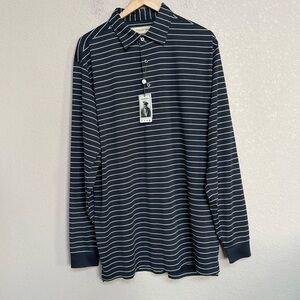 NWT Donald Ross Black White Stripe Long Sleeve Golf Polo Shirt Large Men’s